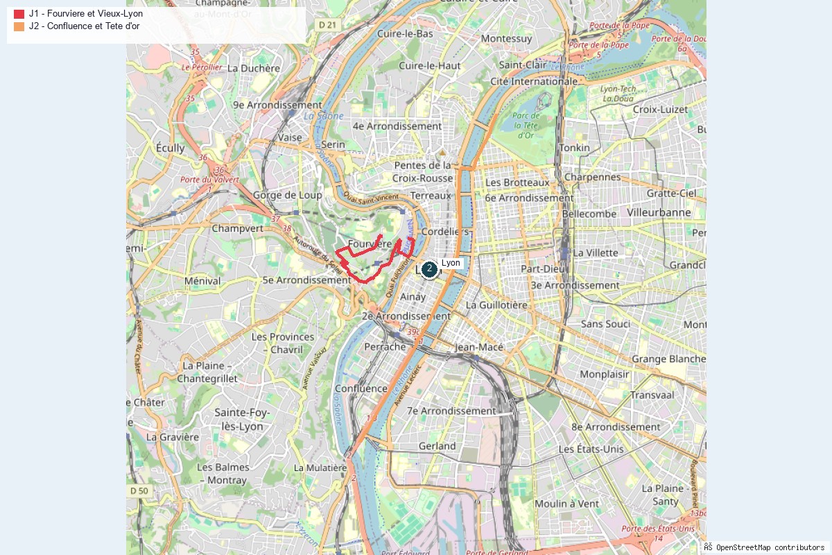 Carte du city trip à Lyon