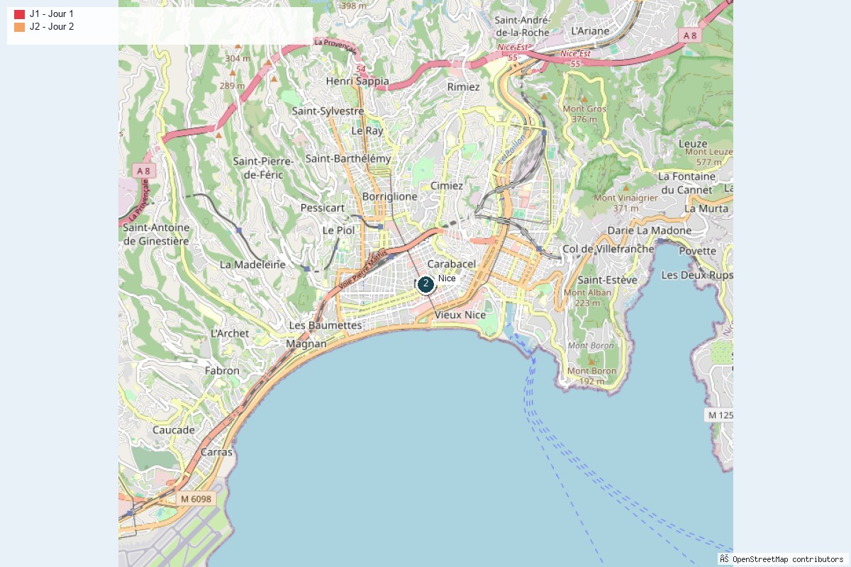 Carte du city trip à Nice