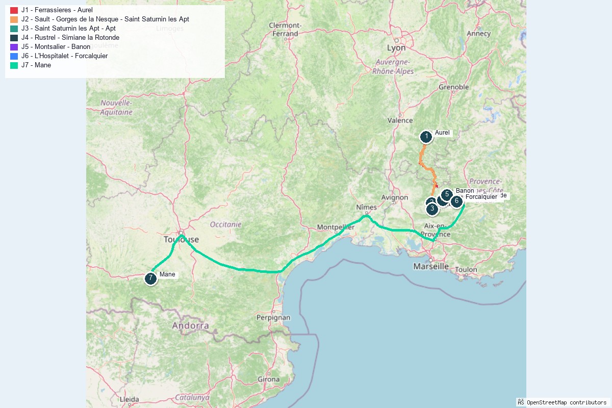 Carte de la route de la lavande en Provence