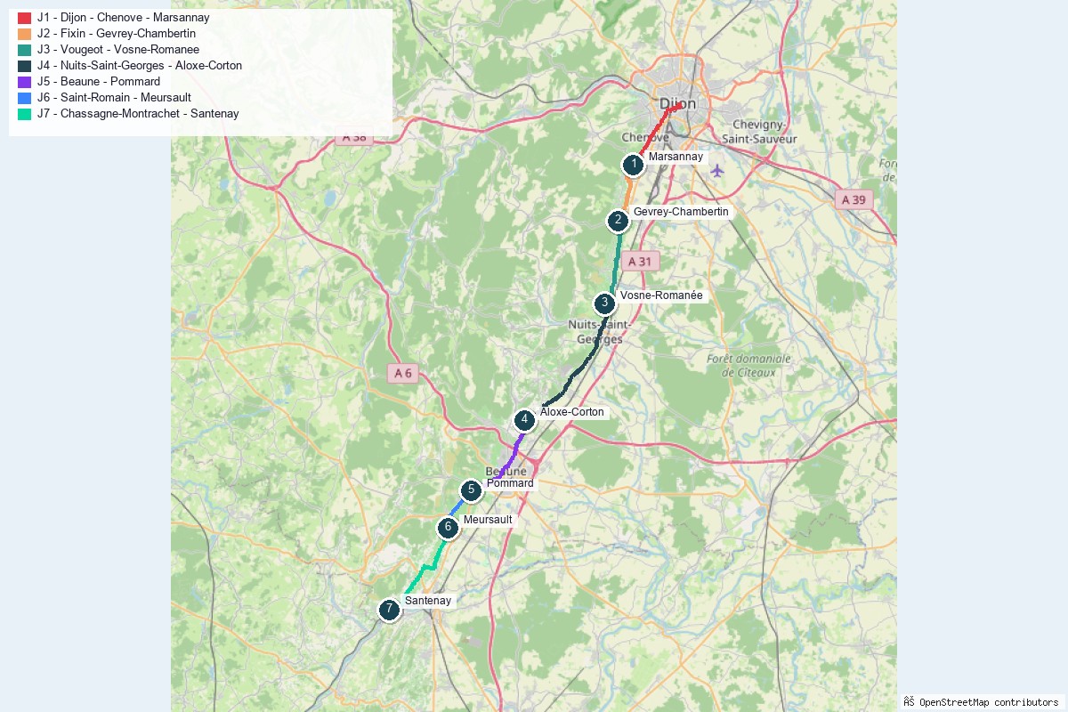 Carte de la route des grands crus de Bourgogne