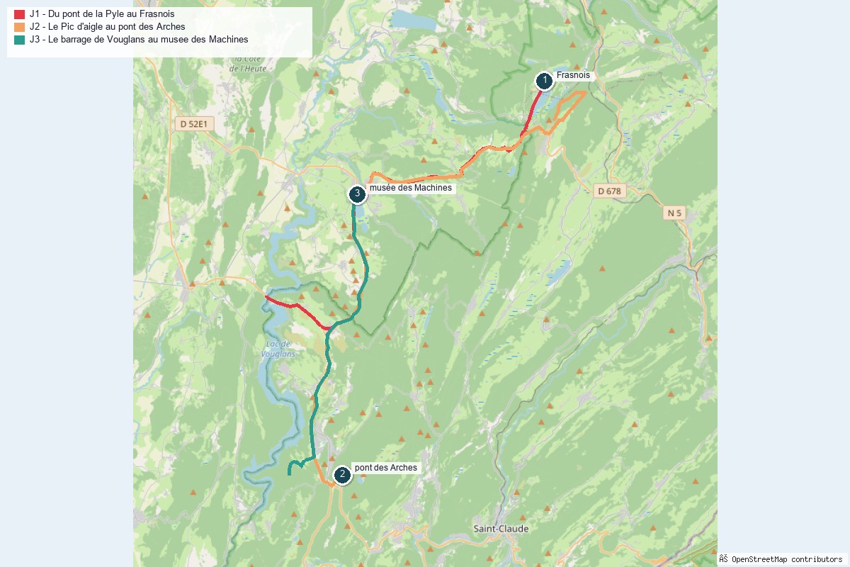 Carte de la route des lacs du Jura