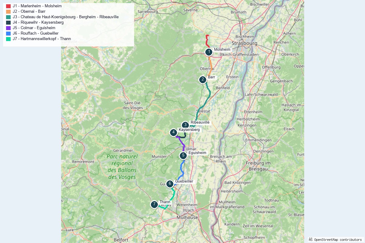 Carte de la route des vins d'Alsace