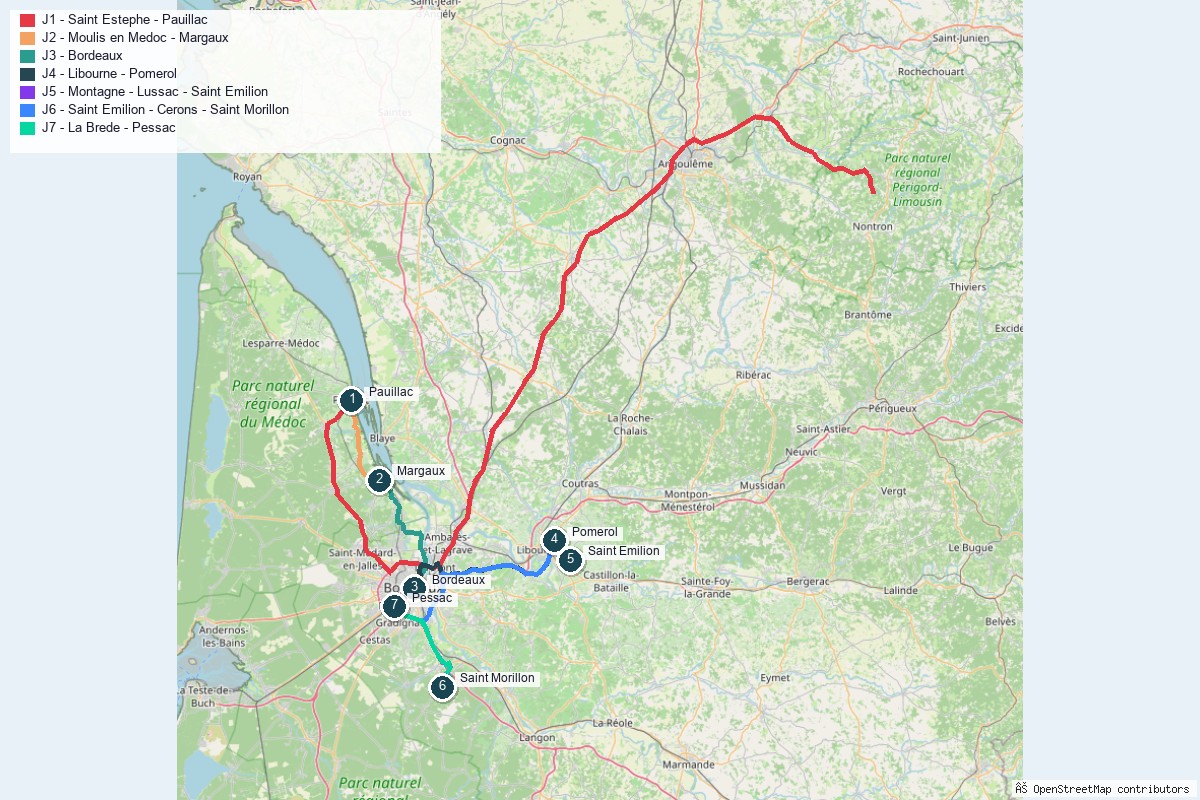 Carte de la route des vins de Bordeaux