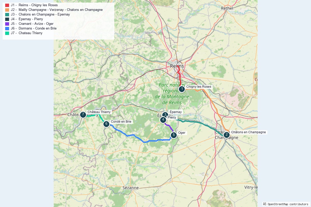 Carte de la route des vins de Champagne