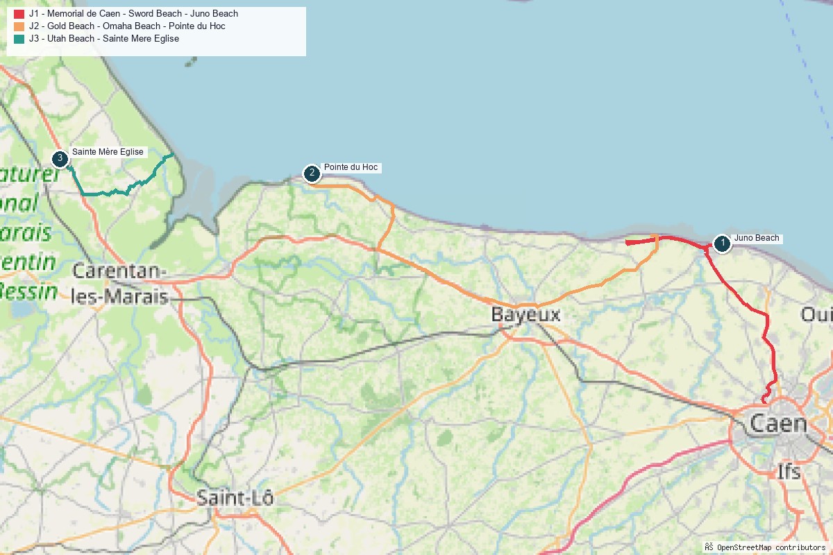 Carte du week-end sur les plages du Débarquement